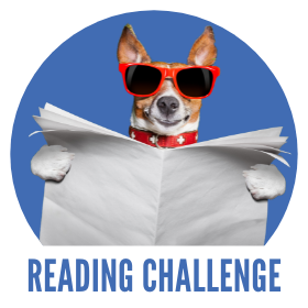 Reading Challenges, image of a dog with a newspaper, reading