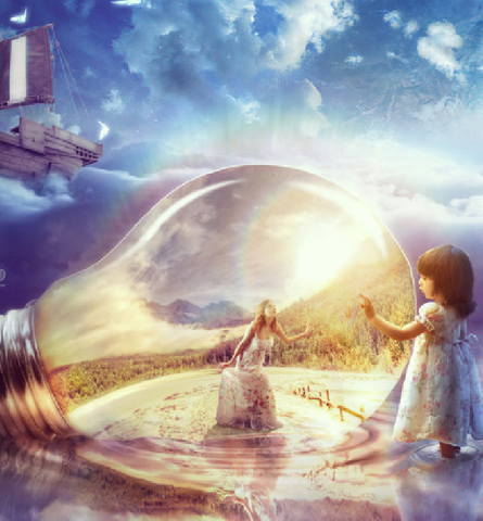 little girl looking into dreamscape