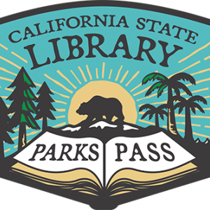 Logo - California Library Park Pass Logo with palm trees, bear, and book