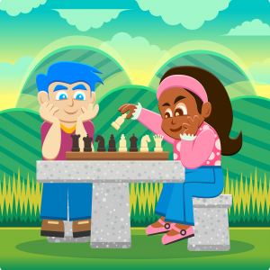 Illustration of children playing chess.
