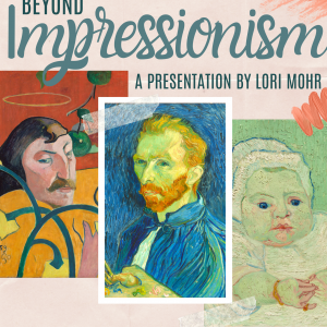 two portraits painted by Van Gogh and one portrait painted by Gauguin are depicted. Text on flyer found within event post.