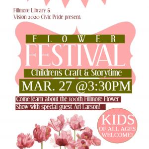 Flyer for event, info in calendar listing. Flyer is pink and green and full of flowers.