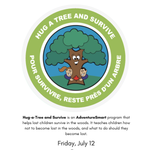 Image of children hugging a tree with event details