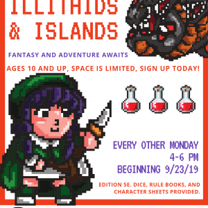 Flyer for event, info on calendar listing. Flyer is boldly colored red and purple with a 8-bit graphics.
