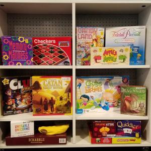 photos shows all of the various board games available at the library
