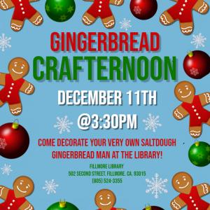 Gingerbread crafternoon flier. Text in calendar post.