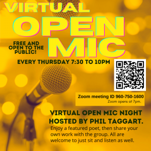 Image of microphone Virtual Open Mic 7:30 pm to 10:00pm