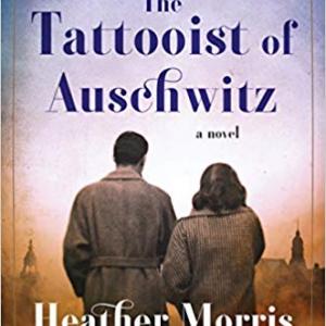 book cover for the tattooist of auschwitz. depicts the backs of a couple overlooking a city.